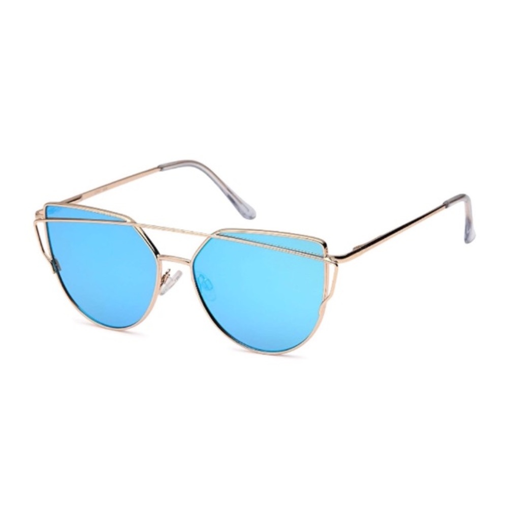 Blue Mirrored Cat Eye Aviators Gold - Picture 2 of 4